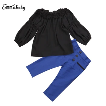 

2Pcs Summer Fashion Toddler Baby Girl Off Shoulder Puff Sleeve Shirt Tops Sets Long Pants Stylish Girls Clothes Sets