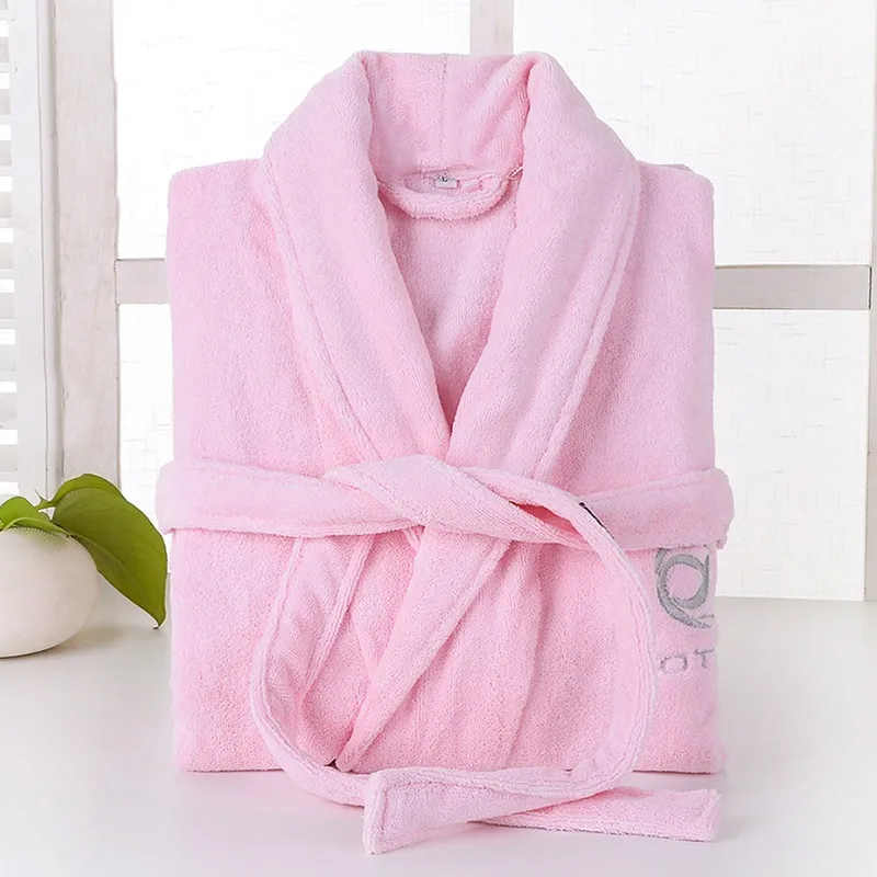 Халат для женщин толстые зимние теплые хлопковые флисовые ночная рубашка кимоно полотенца пижамы Домашняя одежда - Цвет: PINK