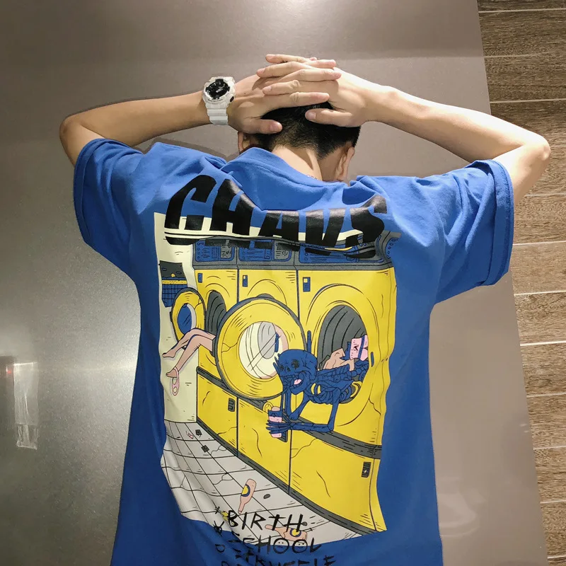 

Harajuku Summer t shirt Hong Kong style Cartoon casual T-shirt streetwear Coupe Hommes Chemise tee shirt homme T-shirt