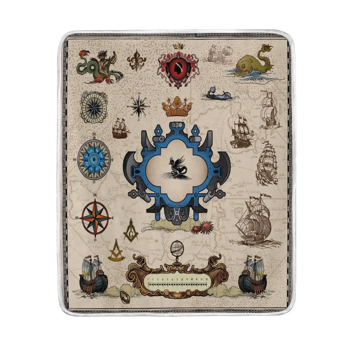 

Vintage World Map Boat Anchor Blanket Soft Warm Cozy Bed Couch Lightweight Polyester Microfiber Blanket Throw for Kids Women Boy