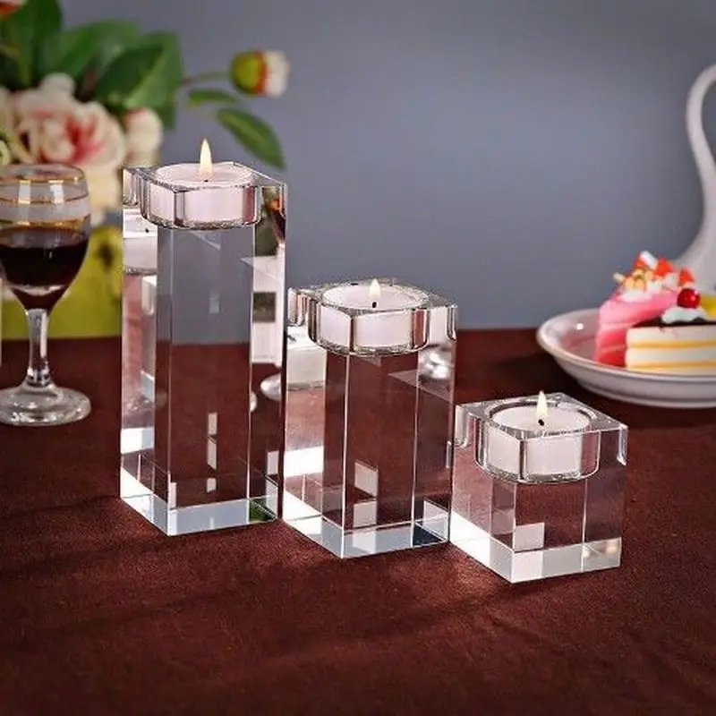 3 шт. хрустальный стеклянный куб подсвечник 3D стеклянная подставка Подсвечники Tealight Свадебный домашний декор(без свечи