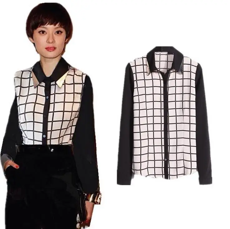 

New 2019 Fashion Plaid Shirts for women casual long sleeve slim blouses tops size S M L wholesale drop shipping