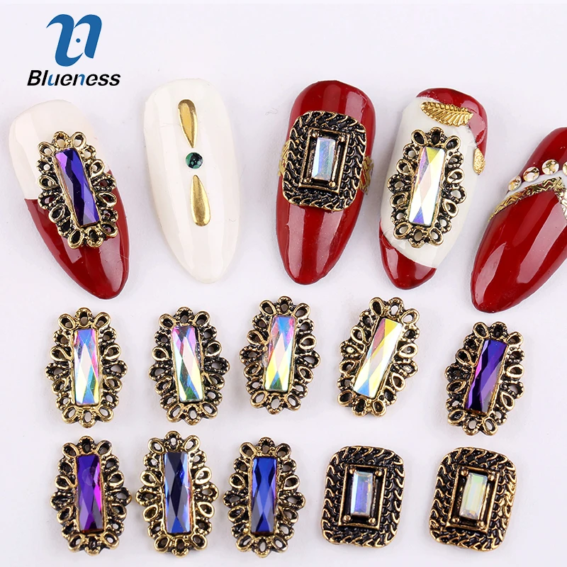 

Blueness 10Pcs/lot Glitter 3D Nails Art Rhinestones Glass Studs Retro Nails Design For Manicure DIY Crystal Metal Decorations