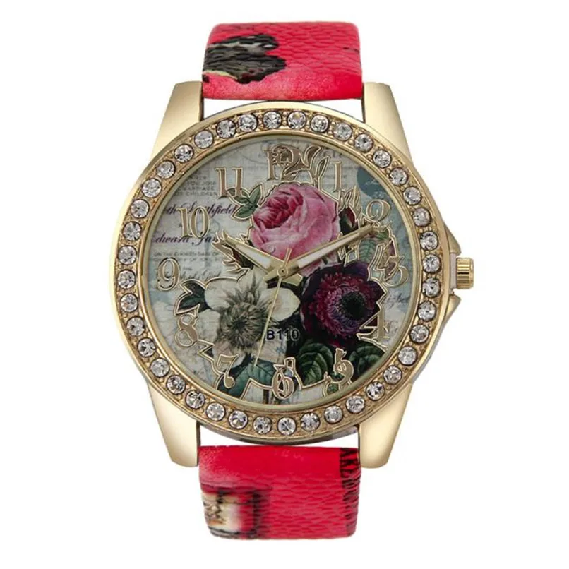 

Fashion Women's Watch Rose Pattern Leather Band Analog Quartz Vogue Wristwatches feminino reloj mujer freeshipping #50