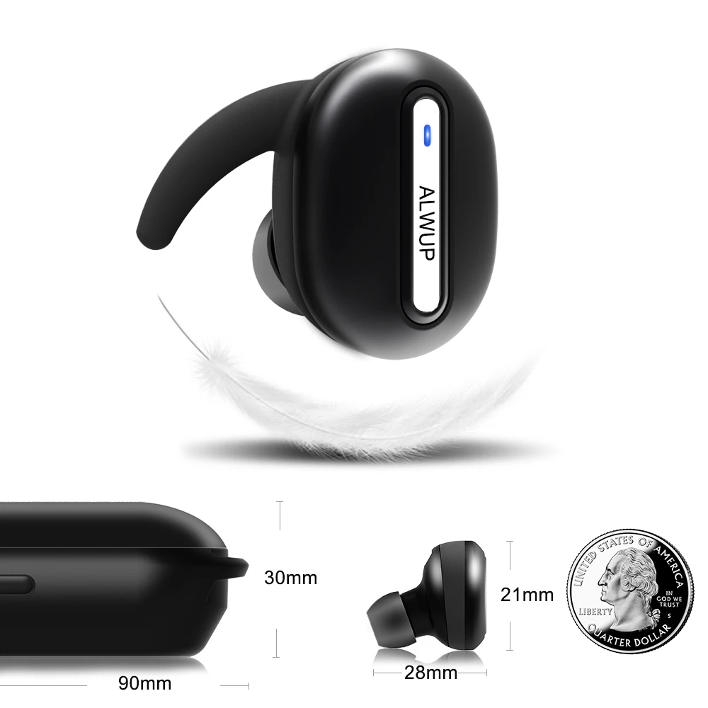 

ALWUP Wireless Headphone Bluetooth earphone in ear Sports earphone for Phone Mini Stereo Earbuds with microphone Chargeable case