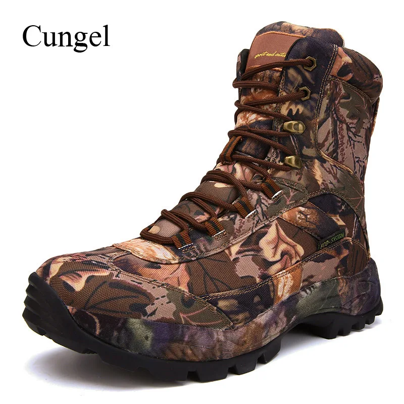 Cungel/уличная походная обувь; мужские камуфляжные ботинки; сезон осень-зима; армейские тактические военные армейские ботинки; водонепроницаемые нейлоновые противоскользящие ботинки - Цвет: Brown (high-top)