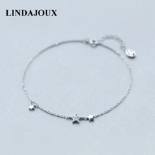 LINDAJOUX 925 пробы серебряные модные циркониевые девичьи серьги звезда очаровательный ножной браслет для Для женщин S925 ботильоны браслет регулируемый Длина