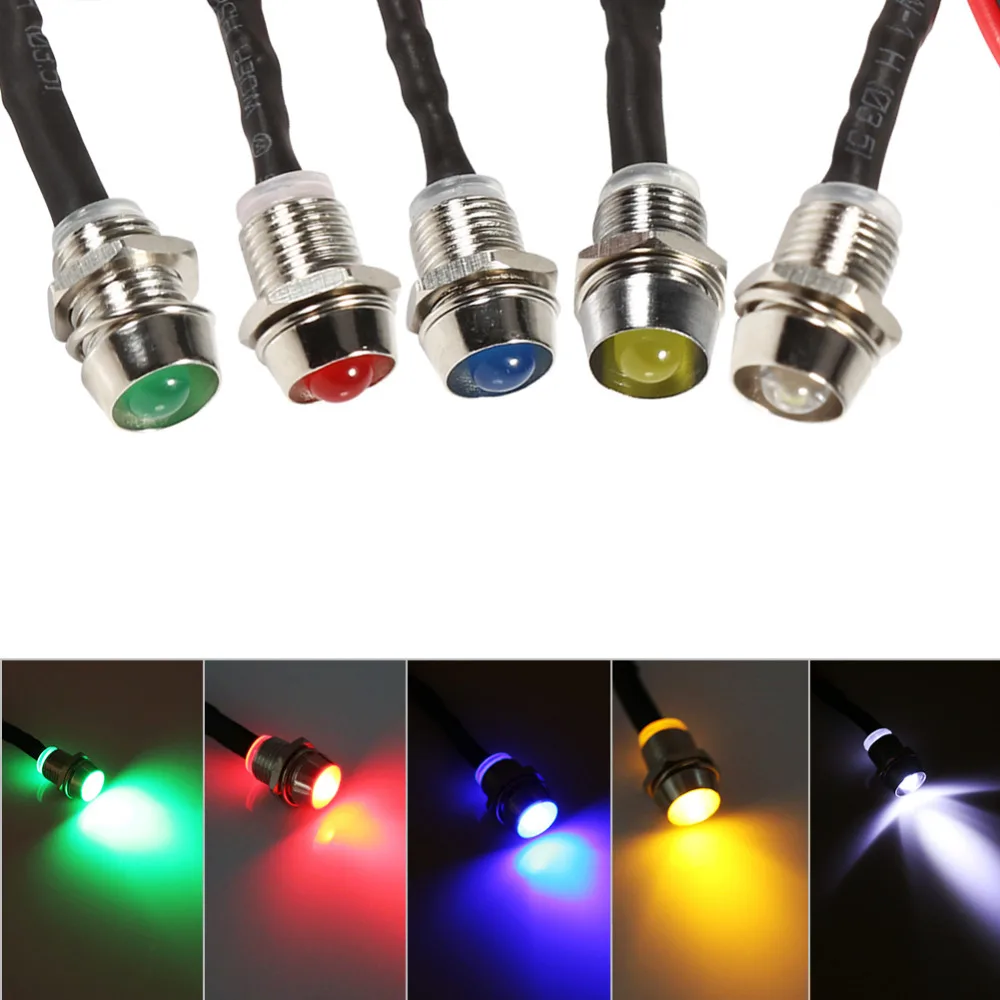 Tbest 4 Pezzi Spie LED 12V Per Pannello Auto, Furgoni E Barche, Diametro 8mm, Colore Verde, Luce Luminosa, Cablaggio Positivo Rosso E Negativo Nero