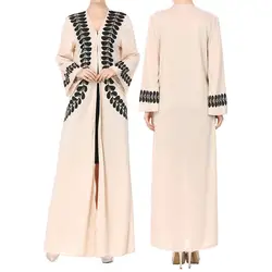 Для женщин Леди Печатный открытой передней мусульманское платье кардиган макси свободный халат W419