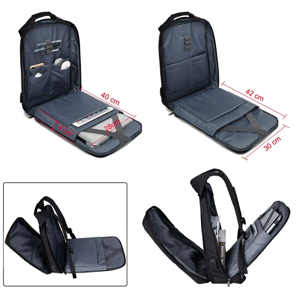 Extraíble 17 pulgadas portátil mochila hombres bolsas de viaje bolsos de Oxford negro gran computadora paquete hombre USB multi-función de mochila mochila