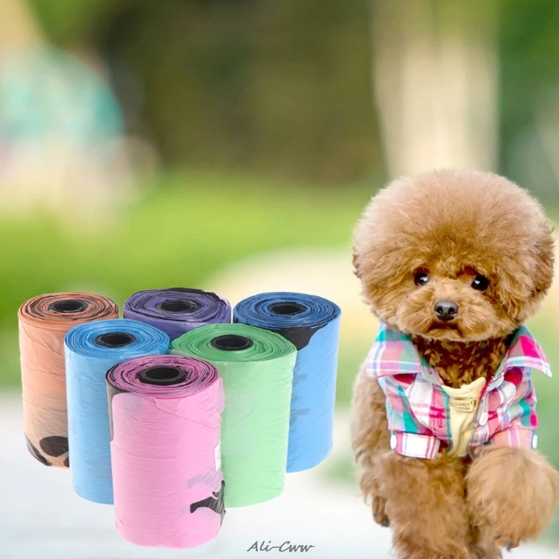 

1 Rolls Degradable Pet Dog Waste Poop Bag Dispenser Paw Print Clean up Refills Bulk Roll Shit Picking Bags