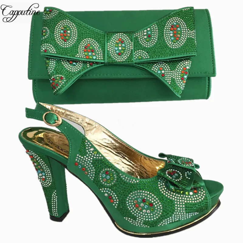 Capputine African Elegant Gold Color Shoes And Bag To Match Set Nigerian High Heels Party Shoes And Bag Set For Wedding BL675C