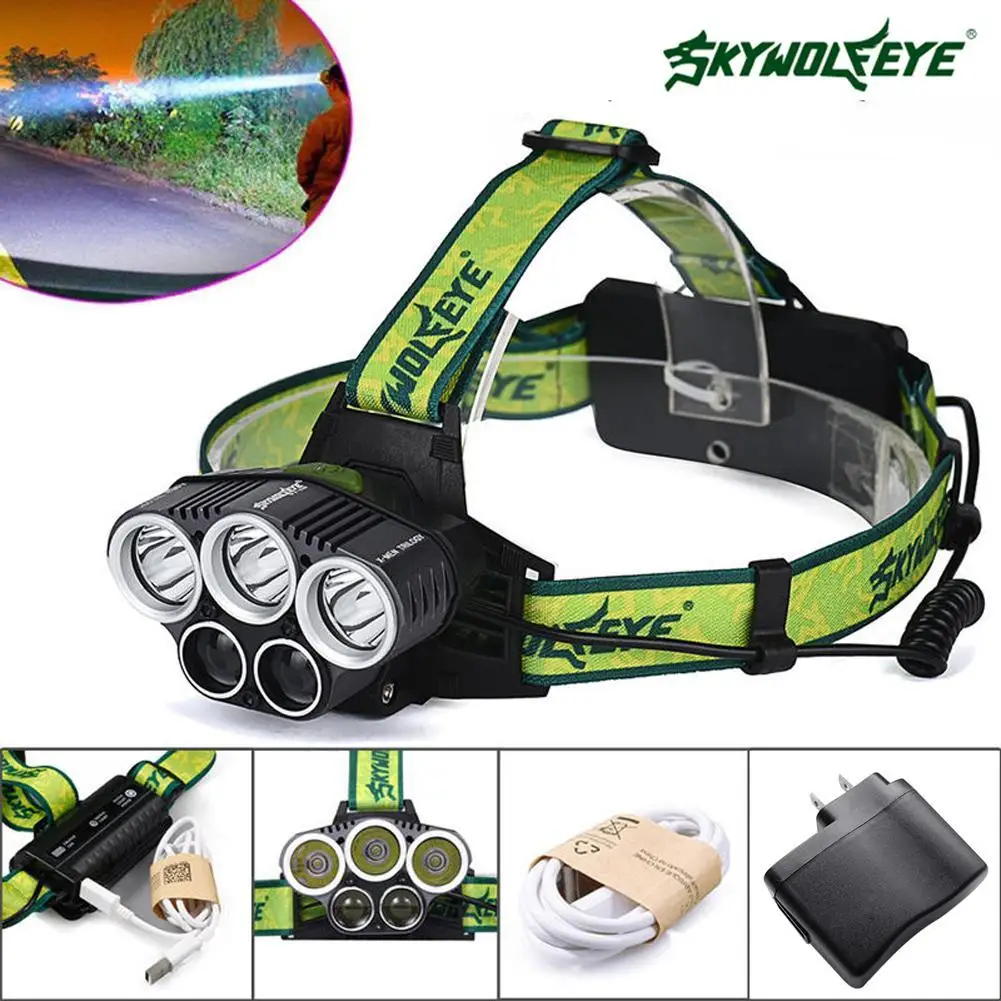 

80000LM 5X T6 LED Rechargeable USB Headlamp 5 ModesOutdoor Camping Fishing Hunting High Power Rechargea +AC Charger US Plug