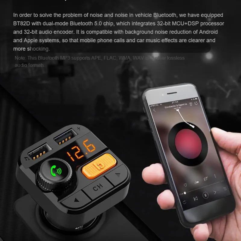 Vehemo двойной USB fm-передатчик Громкая связь Bluetooth бас MP3 гарнитура Электроника 2.4A+ 1A портативный плеер аудио Смарт Alpine
