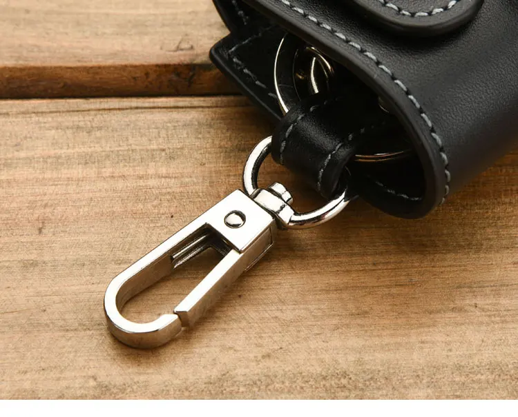 Модный мужской черный кошелек для ключей от машины из натуральной кожи, сплошной цвет, с цепочкой, внешний карман, простой дизайн+ подарочная коробка