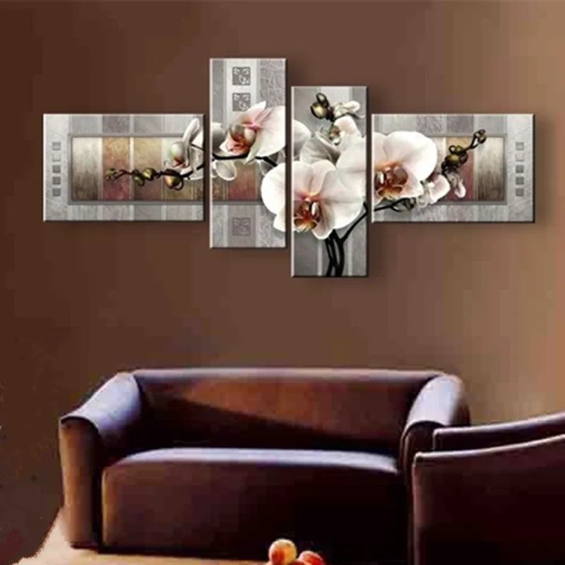 

Handpainted Abstract Butterfly Flower Oil Paintings on Canvas Modern Home Decor Wall Art 4 Panel Floral Painting Pictures Large