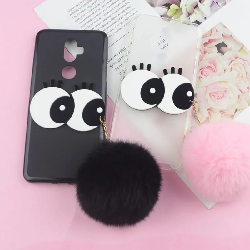 

3D Cartoon Big Eyes Cute Hair Ball Case For Alcatel 1 2019 1S 3 3X 3C 3V 5 A3 XL A7 Shine Lite Pixi 4 U5 3G 4G HD TPU Cover