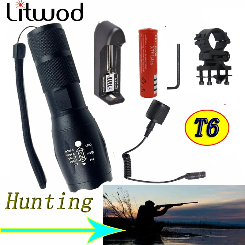 

Litwod Z30 CREE XM-L T6 led tactical flashlight 5000Lm zoomable torch for Hunting light+battery+Remote Switch+Charger+Gun Mount