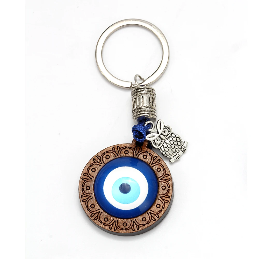 Lucky брелок для ключей в форме глаза дерево турецкий синий сглаза кулон Хамса рука Слон Сова Шарм брелок ювелирные изделия для женщин мужчин автомобиль EY6296