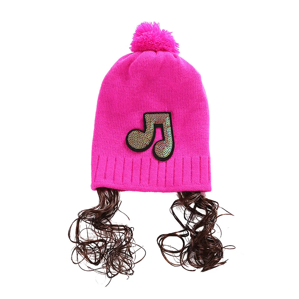 

Baby Hats Sequin Music Labeling Wig Cotton Caps Toddle Boys Girls Autumn Winter Knit Warm Hats Knited Crochet Cap Children's Hat