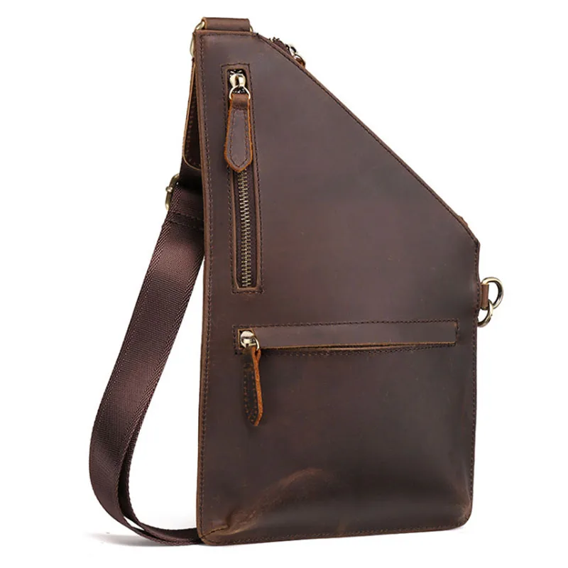 

Men Crazy Horse Genuine Leather Cowhide Vintage Messenger Shoulder Pack Bag Travel Casual Sling Chest Back Day Pack