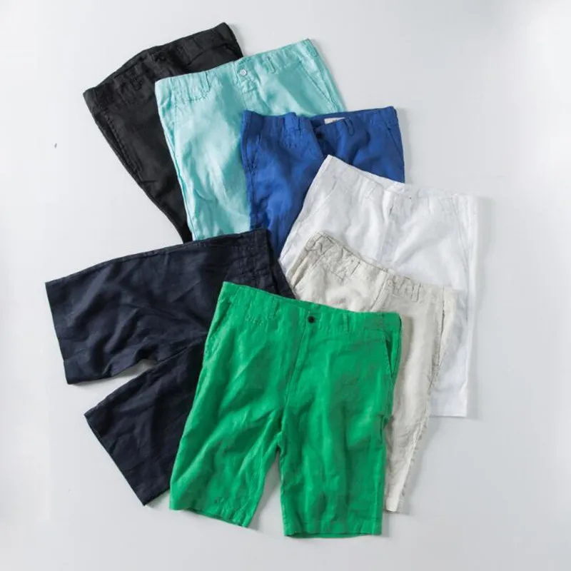 Шорты мужские повседневные модные пляжные из 100% льна летние|shorts casual mens|linen shorts