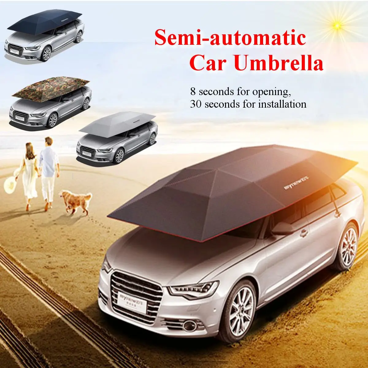

Portable Semi-automatic Car Umbrella Sunshade Roof Cover Outdoor Tent UV Protection