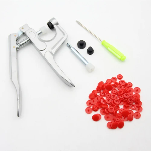 U Shape Fastener Snap Pliers 150 Set T5 12mm Round Plastic Resin Buttons Fastener Press Stud Baby Clothes Machine Sewing Tools - Цвет: Red as photo