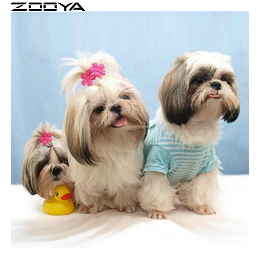 ZOOYA Needlework Diamond Painting Full Drill The Embroidery Mosaic Pattern Toy Yellow Duck Two Dogs In Clothes Gift R378 | Дом и сад
