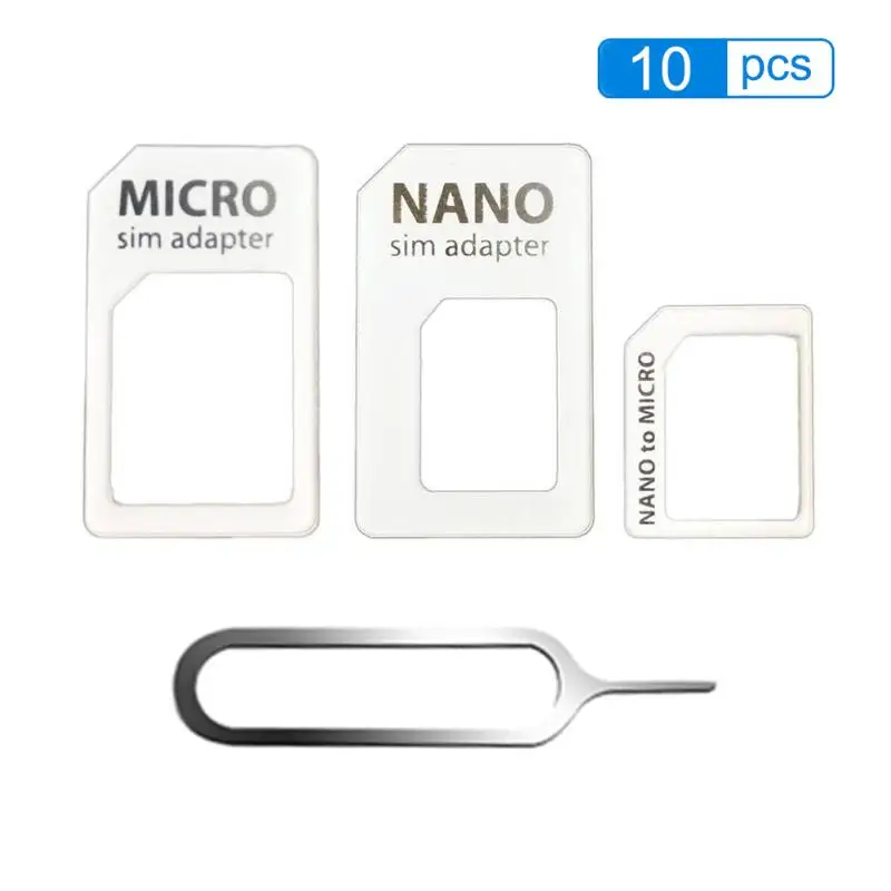 10 шт. 4 в 1 Nano sim-карта на Micro-стандартный адаптер для сим-карты конвертер с извлекающим контактным ключом Розничная упаковка для iPhone samsung