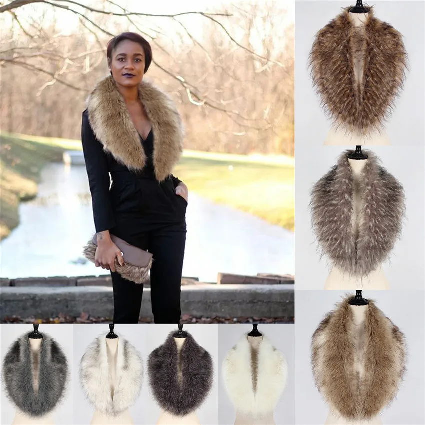 

Lanshifei New Design Faux fur Scarf Comfortable Faux Fur Neck Shawl Fake Fox Fur Collar Shoulder Cover Removable Warm Fur Collar