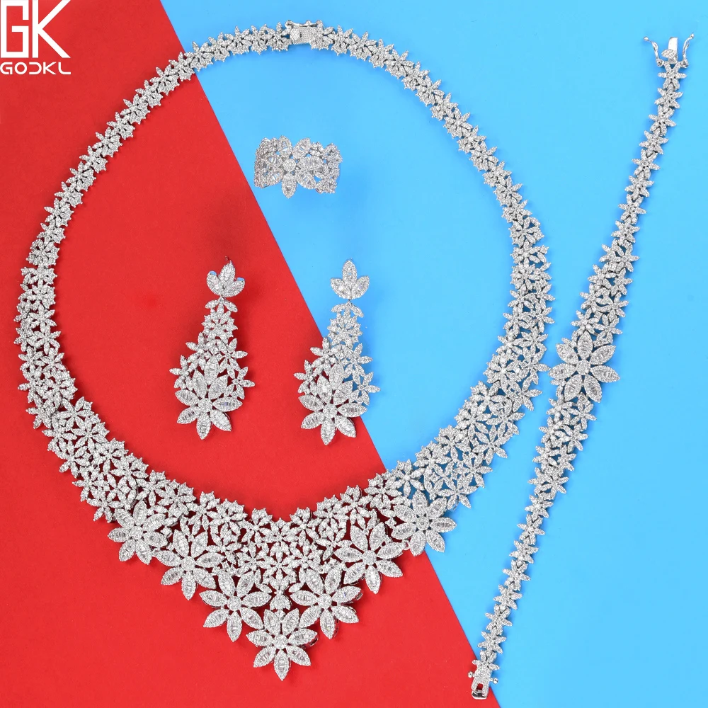 

GODKI Luxury Plant 4PCS Nigerian Jewelry Sets For Women Wedding Cubic Zircon Crystal CZ Engagement DUBAI Bridal Jewelry Set 2018