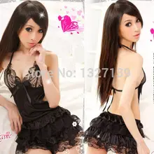 Дамское сексуальное нижнее белье с открытой спиной Babydoll мини платье нижнее белье стринги черный