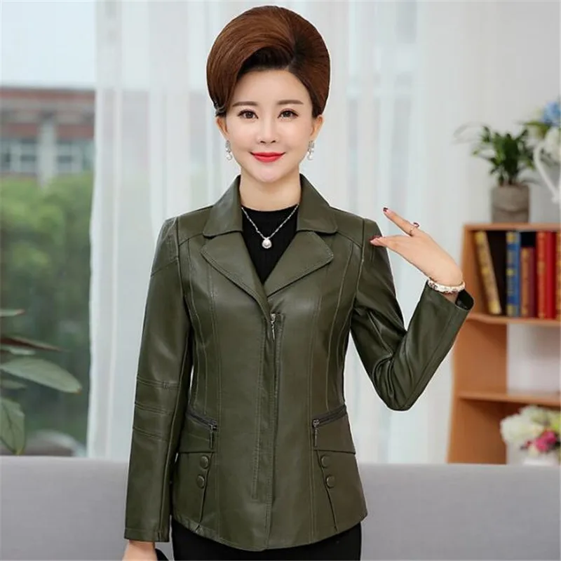 Кожаная куртка для женщин среднего возраста 4Xl 5Xl 6Xl Куртки из искусственной кожи