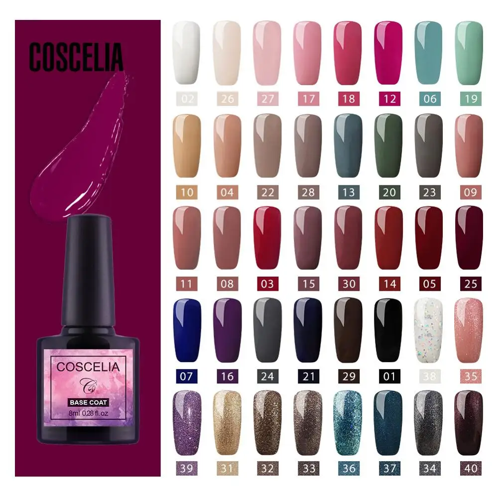 

COSCELIA UV Nail Gel Polish 8ML Nail Art Semi Permanent Gel Soak Off Varnish Gel Top Base Coat Gel For Manicure