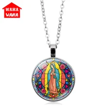 Круглое витражное ожерелье из стекла Девы Марии прессованные Подвески в виде цветов ожерелье женское художественное стекло купольная подвеска церковный подарок