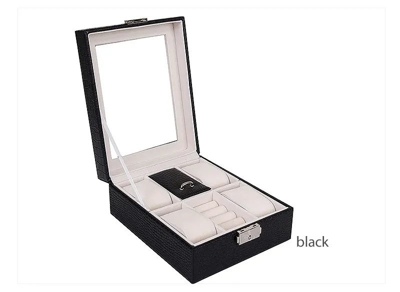 Гуаня Роскошные 6 сетки кожа коробка для часов ювелирные изделия серьги кольцо браслет дисплей Коллекция чехол для хранения часы Органайзер коробка держатель