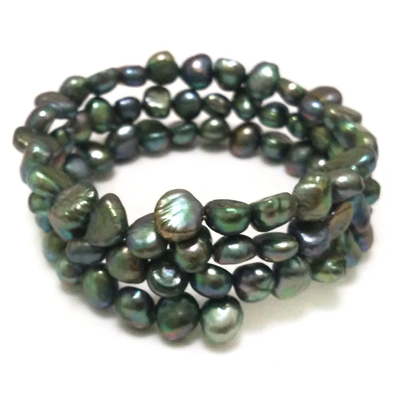 7.58 Inches 78mm Army Green Natural Baroque Pearl Memory Wire