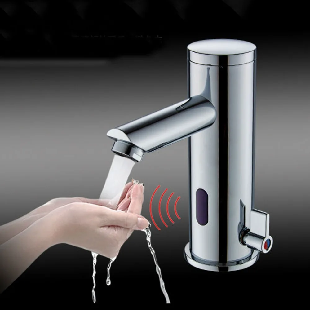 Deck Mounted Bathroom Sensor Sink Faucet Cold Hot Hand Touchless