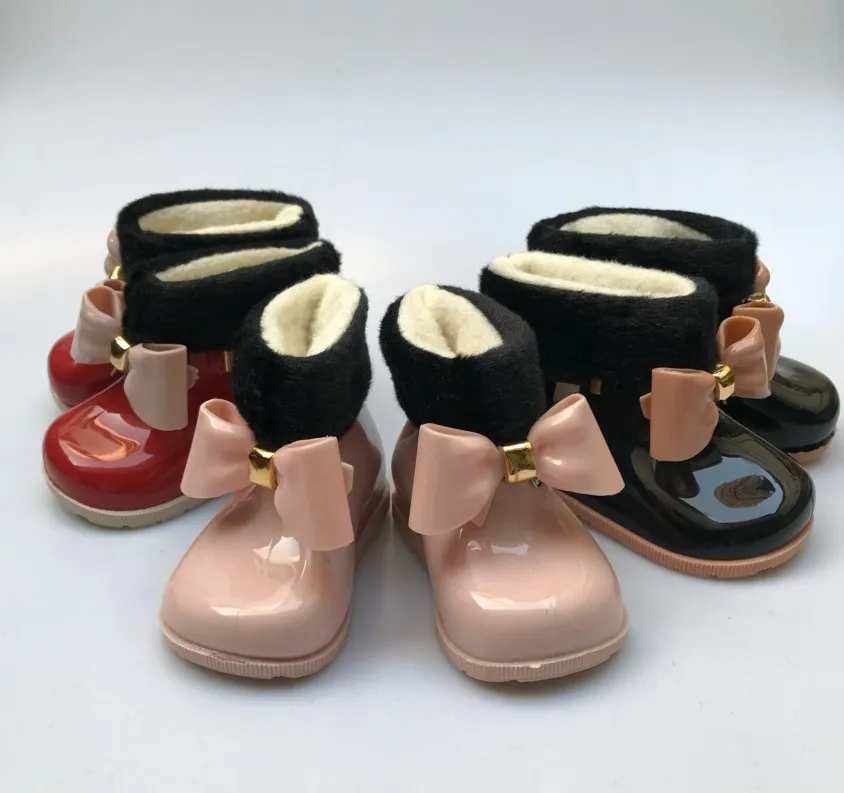 Mini Melissa Baby Girls Rain Boots Baby Kids Rain Boots Warm Beauty Bow