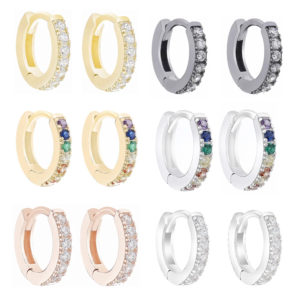 

Slovecabin 925 Sterling Silver Hoop Earring Tiny Clips Ear Jewelry 2 Types Huggie Hoop Earrings with Clear Zircon Crystal