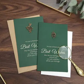 

10pcs/lot Vintage Metal Gilt Bronze Handmade Paper Gift Card with Envelope Birthday Party Greeting Business Thanks Card