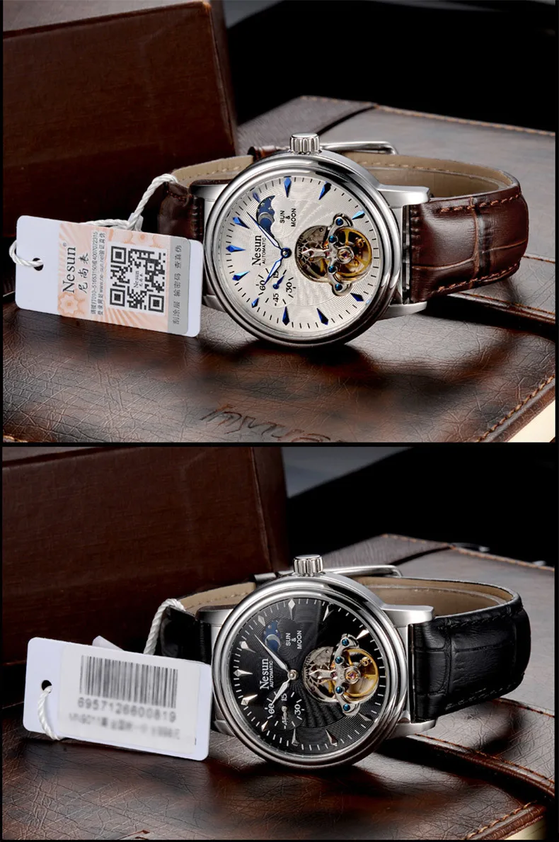 Nesun Skeleton Tourbillon часы мужские швейцарские роскошные брендовые автоматические