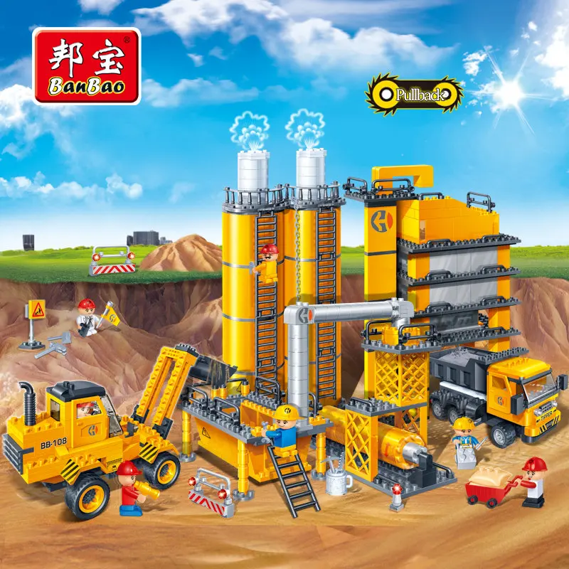

BanBao City Educational Building Blocks Toy For Children Gift Concrete Mixing Station Pull Back Car Engineering Vehicle Stickers
