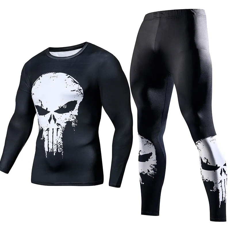 Prix Vêtements d entraînement pour hommes Compression GYM vêtements d entraînement Superman jogging Sportswear Fitness ajustement sec survêtement collants 2 pièces ensembles