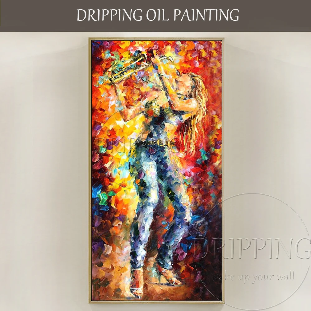 

Excellent Artist Pure Hand-painted High Quality Textured Knife Painting Lady with Saxophone Oil Painting for Friend Unique Gift
