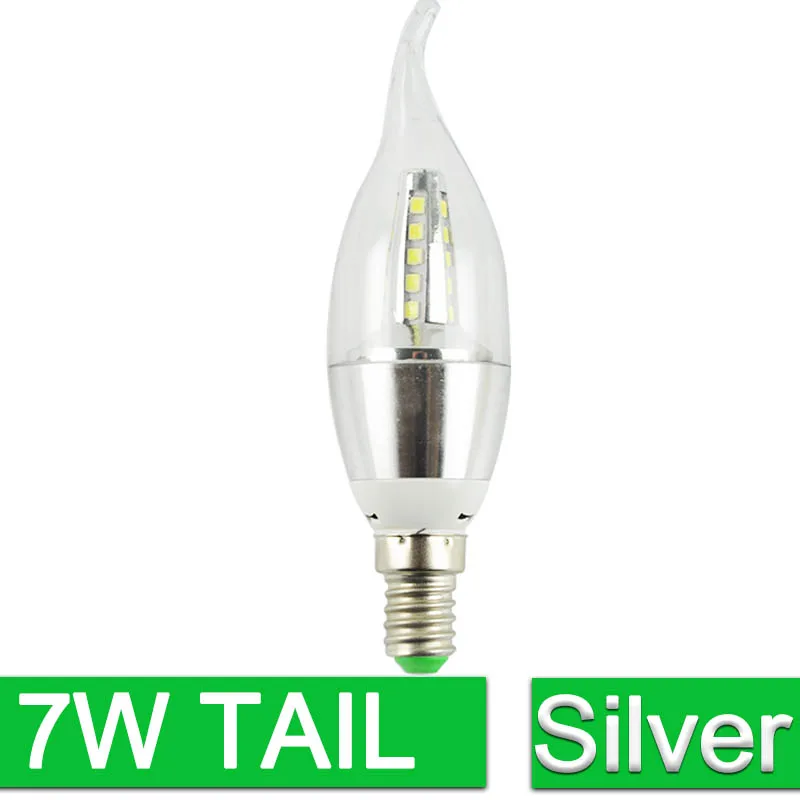 Алюминиевый корпус светодиодный E14 Светодиодный светильник-свеча 7 Вт 9 Вт 12 Вт Светодиодный светильник 220 в 240 В Золотой Серебряный холодный теплый белый ампул - Испускаемый цвет: Silver 7w Tail