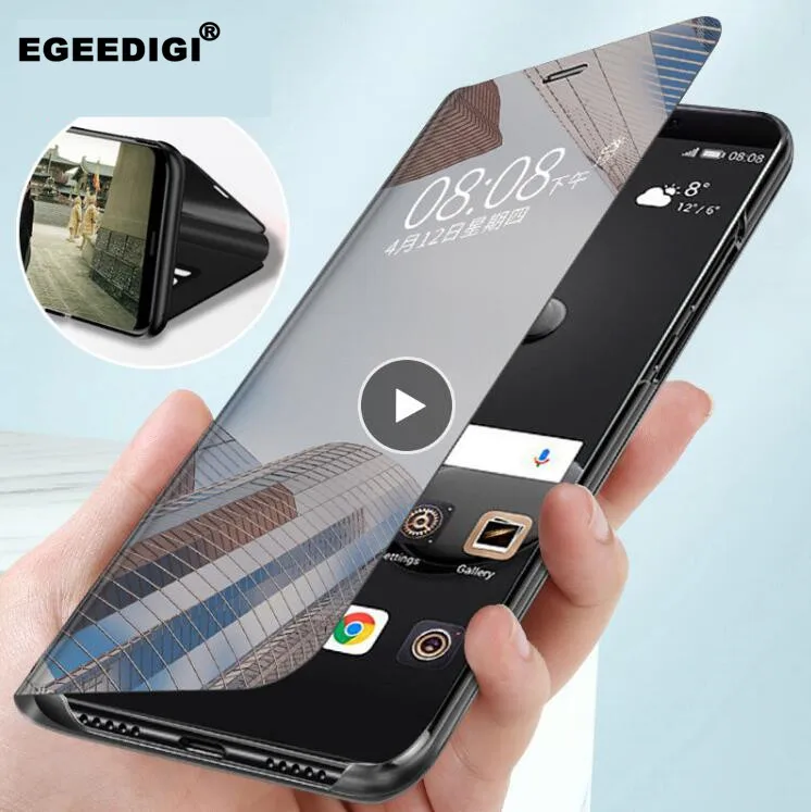 

Egeedigi Smart Touch Mirror Flip Case For OnePlus 5T 6T 7 Leather Case Back Cover With bracket For OnePlus Phone Stand View Case
