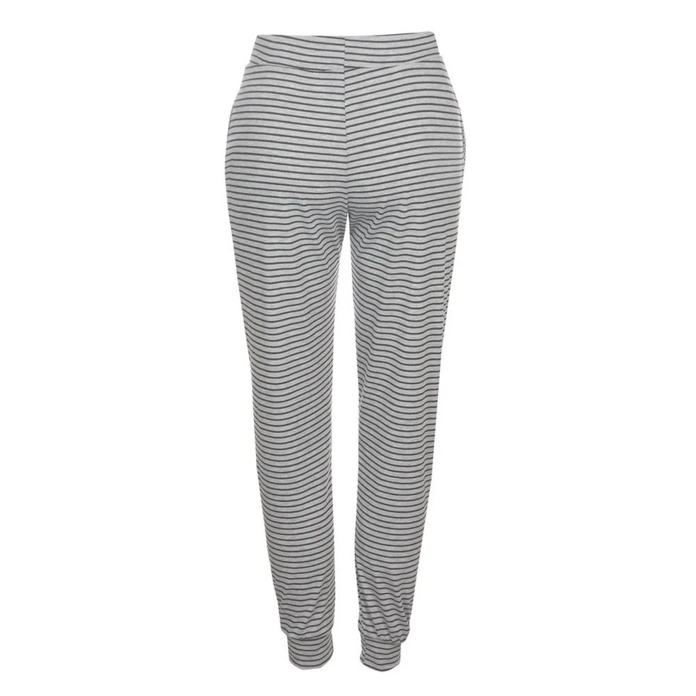 Womens Casual Sweatpants Harem Pants Baggy Slacks Striped Trousers