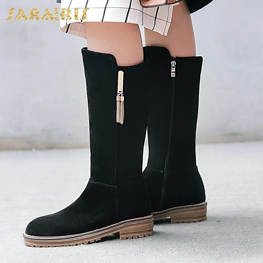 

SARAIRIS 2018 Large Size 32-43 Zip Up Chunky Heels Dropship Women Shoes Woman Boots Woman Shoes Mid Calf Boots